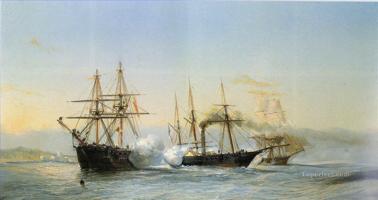 Durand Brager Naval Battle Oil Paintings